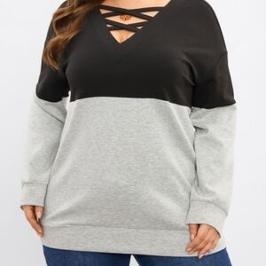 N3 - Two Tone Criss Cross Drop Shoulder Sweatshirt 2XL